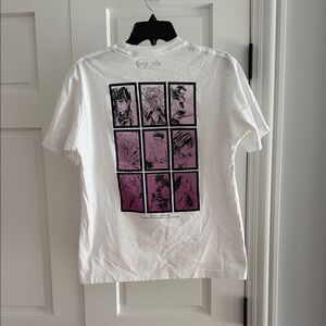 Anime White Graphic Tee with Pink & Black Manga Panels